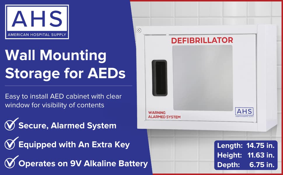 Шкаф AED American Hospital Supply (AHS) | Голям гардероб с аларма | Подходящ за всички марки AED