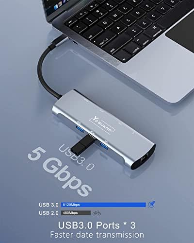 Хъб YCBUENO USB C, USB хъбове 9 в 1 с резолюция 4K, HDMI, 3 порта USB 3.0, RJ-45, храна 100 W, четец на карти SD/TF карта, докинг станция с аудиоразъемом 3,5 мм за iPad Pro/ MacBook Pro / XPS / Други устройства Type